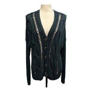 Theory Womens S Heavy Open Knit Cardigan Button Down Olive Green Cable‎ Office